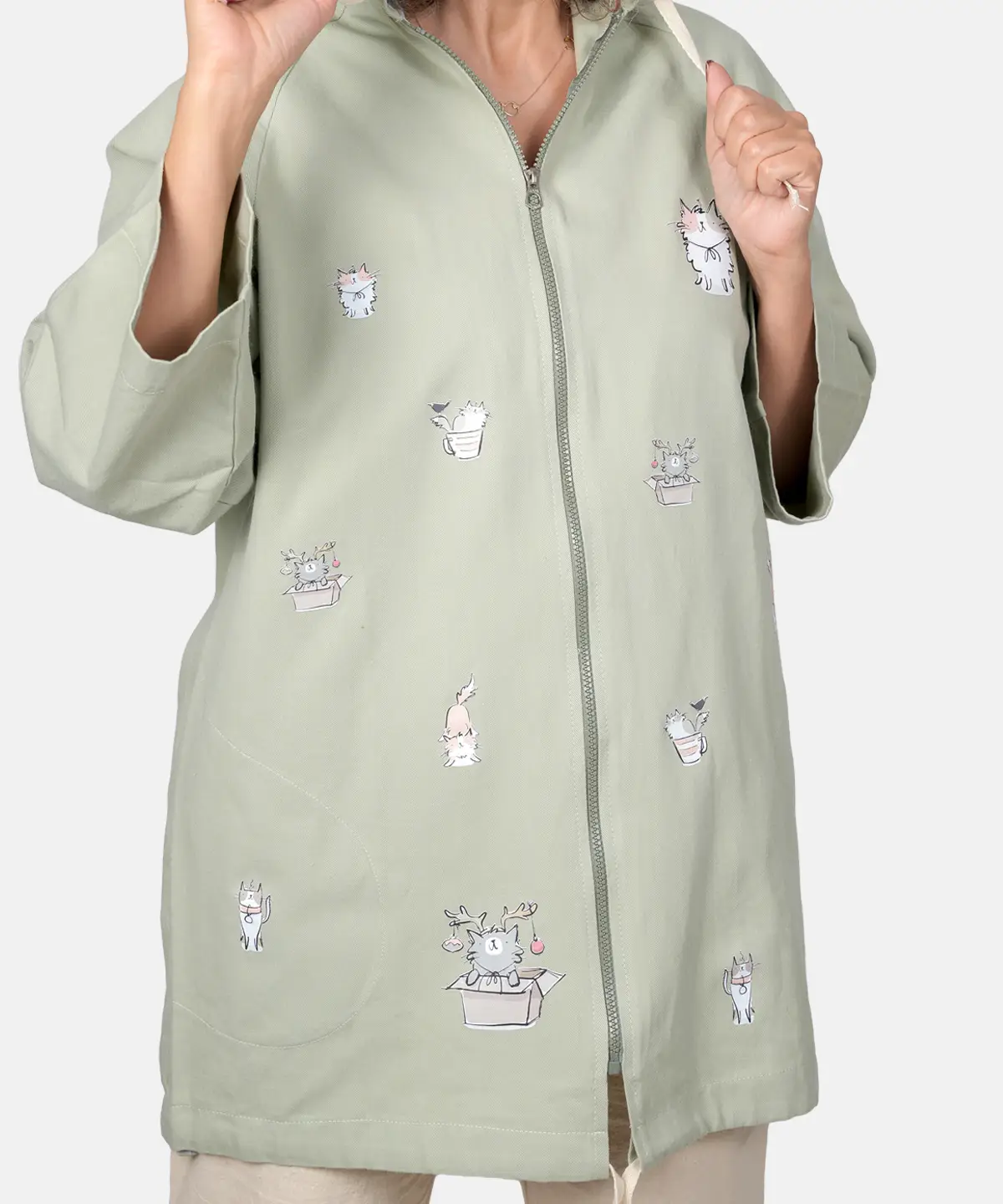 MANTO KATAYON SABZ-2 سویشرت کتان زیپ دار کتایون