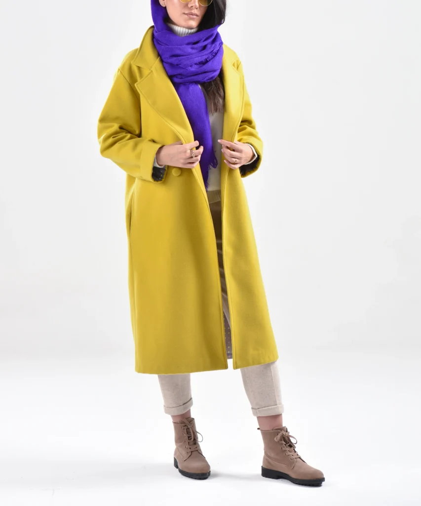 پالتو بلند یقه انگلیسی مدل اورانوس زرد