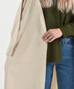 بارانی جلو باز بژ مدل ترنج