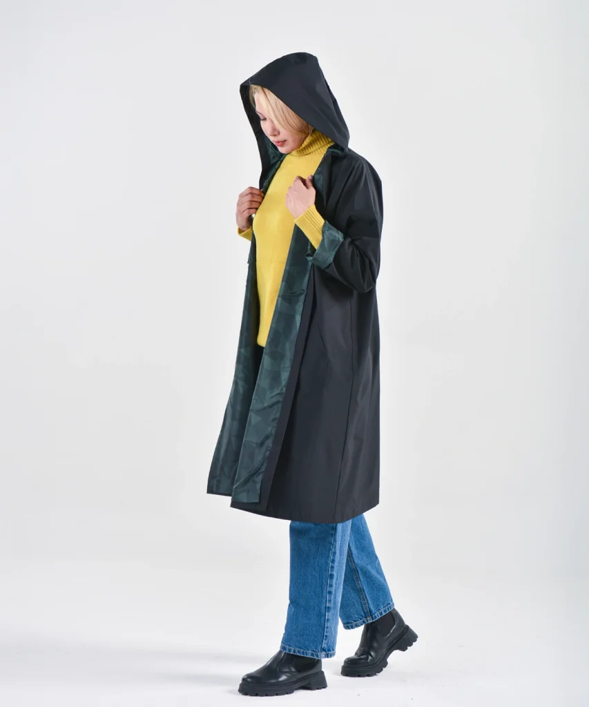 بارانی بلند مشکی جلو باز مدل ترنج