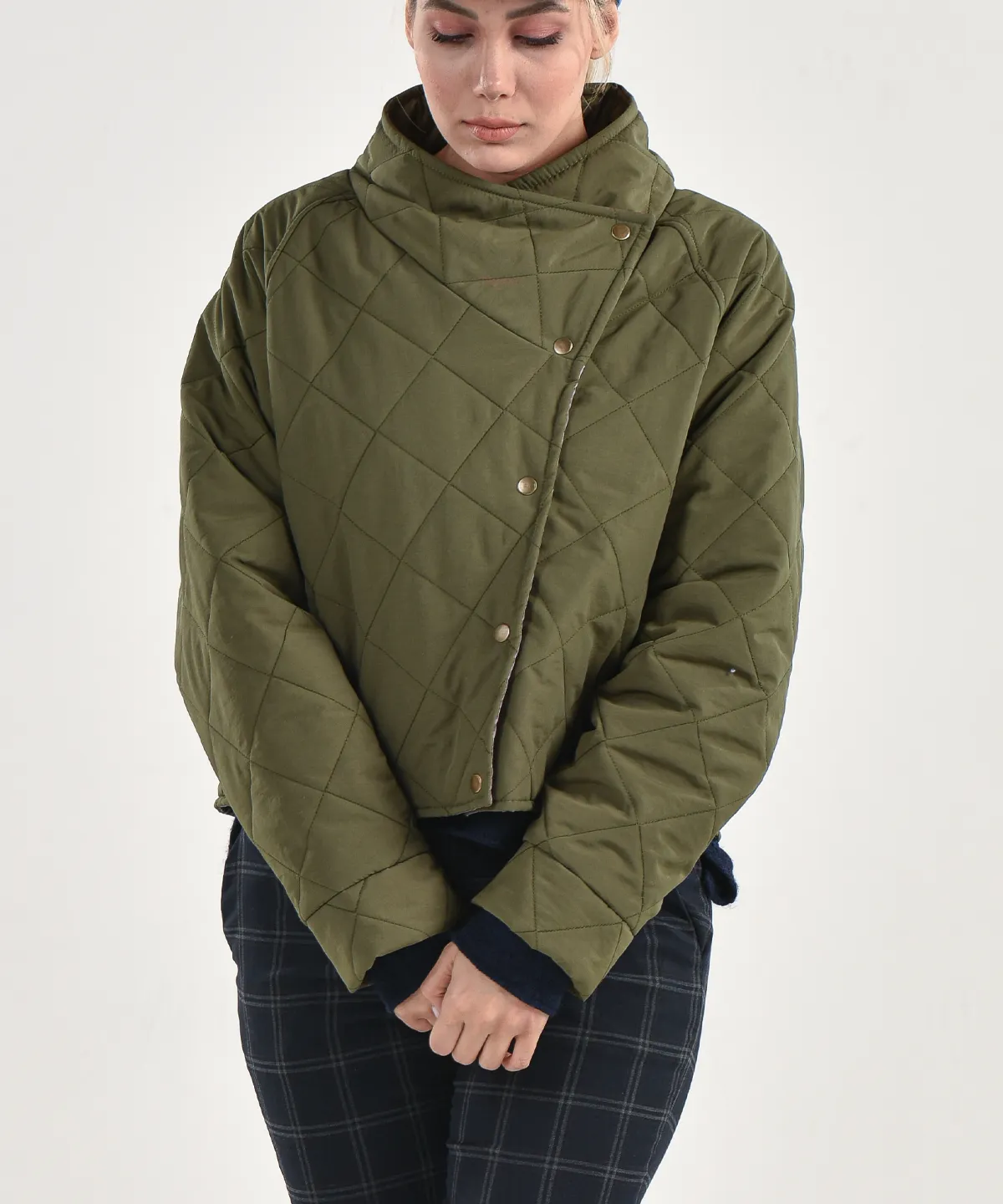 کاپشن دکمه ای یقه ایستاده مدل نازنین