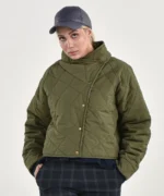 کاپشن دکمه ای سبز یقه ایستاده مدل نازنین