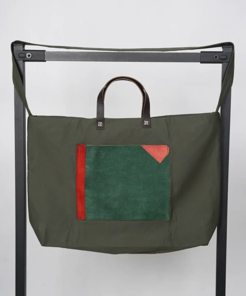 کیف کتان آستر دار سبز مدل پالیز