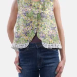 جلیقه لینن اسلب یقه گرد مدل نازگل