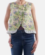 جلیقه لینن اسلب یقه گرد مدل نازگل