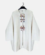 کت سفید کتان جلوباز مدل پلاس