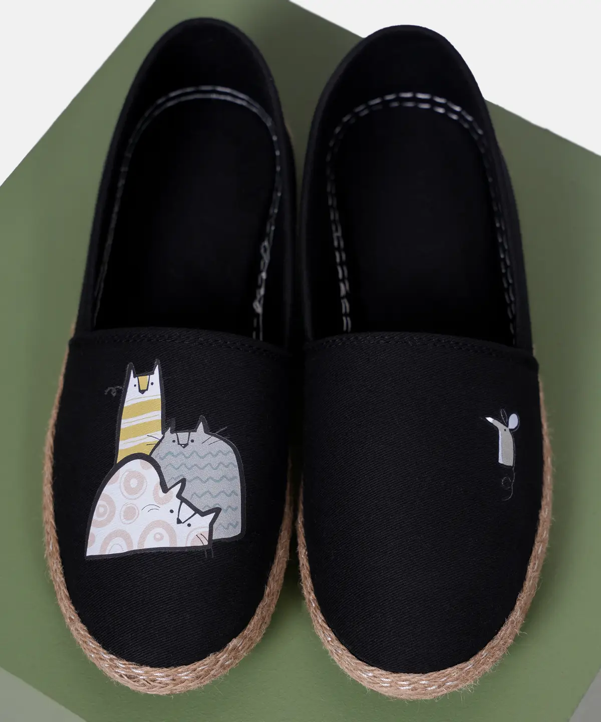 کفش کنفی مشکی طرح گربه و موش