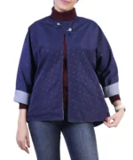 کت کتان سورمه ای دورو مدل پوپک