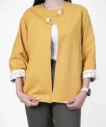 کت کتان خردلی دورو مدل پوپک