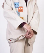 سویشرت کرمی کتان زیپ دار مدل آبان