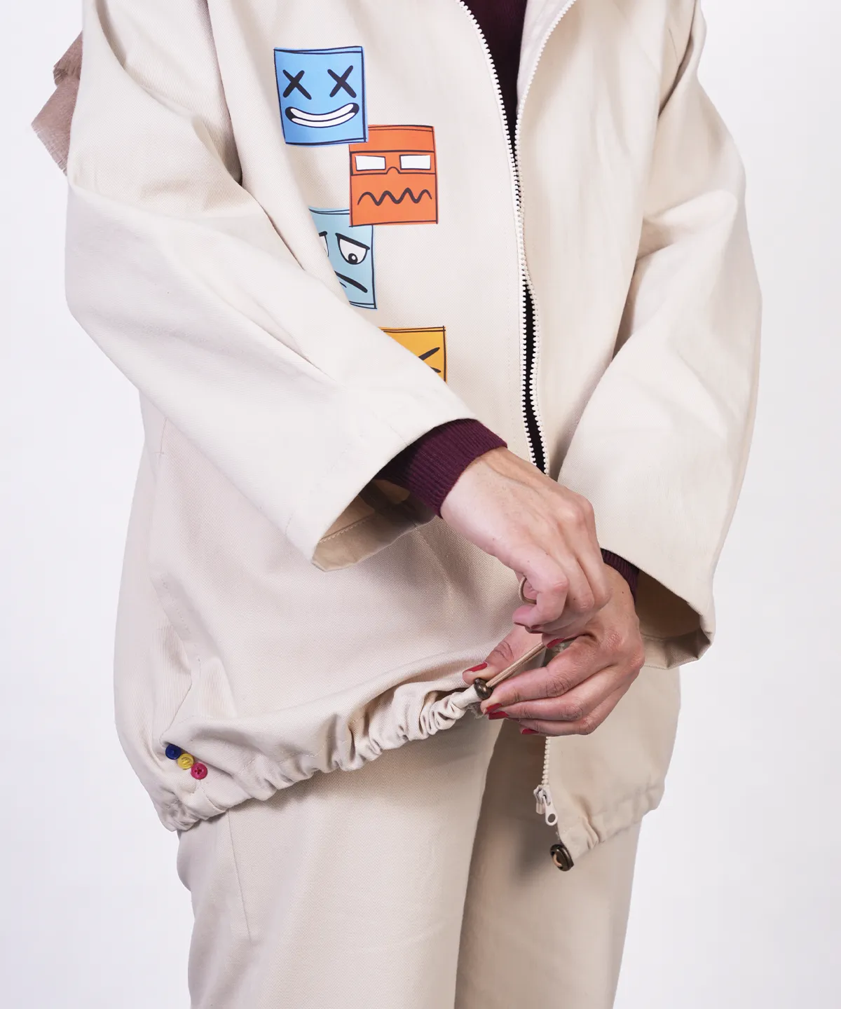 سویشرت کرمی کتان زیپ دار مدل آبان