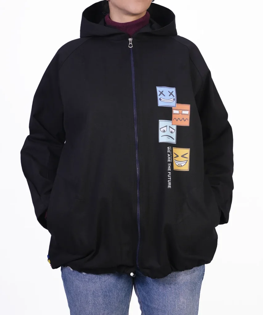 سویشرت مشکی کتان زیپ دار مدل آبان