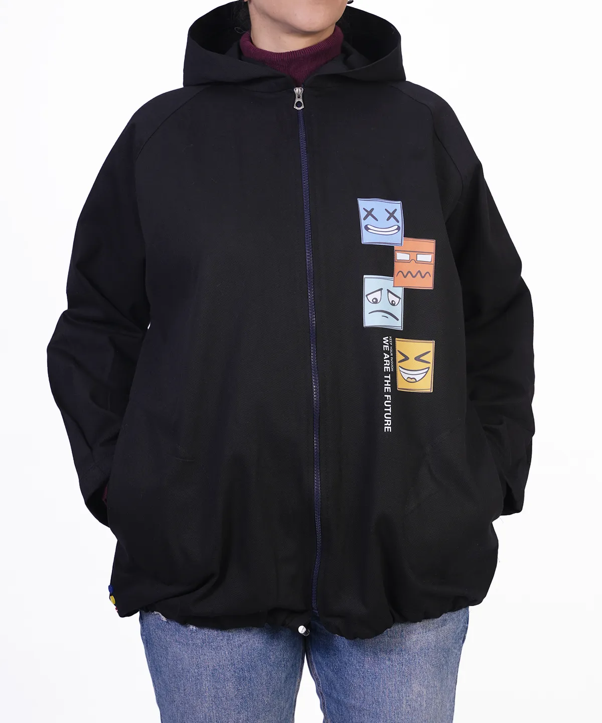 سویشرت مشکی کتان زیپ دار مدل آبان