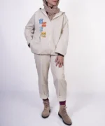 سویشرت کرمی کتان زیپ دار مدل آبان