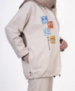 سویشرت کرمی کتان زیپ دار مدل آبان