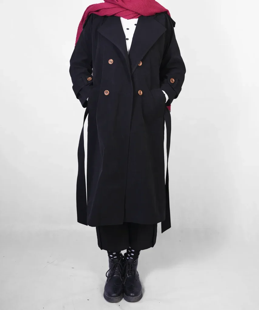 ترنچ کت بلند یقه انگلیسی مدل شهرزاد