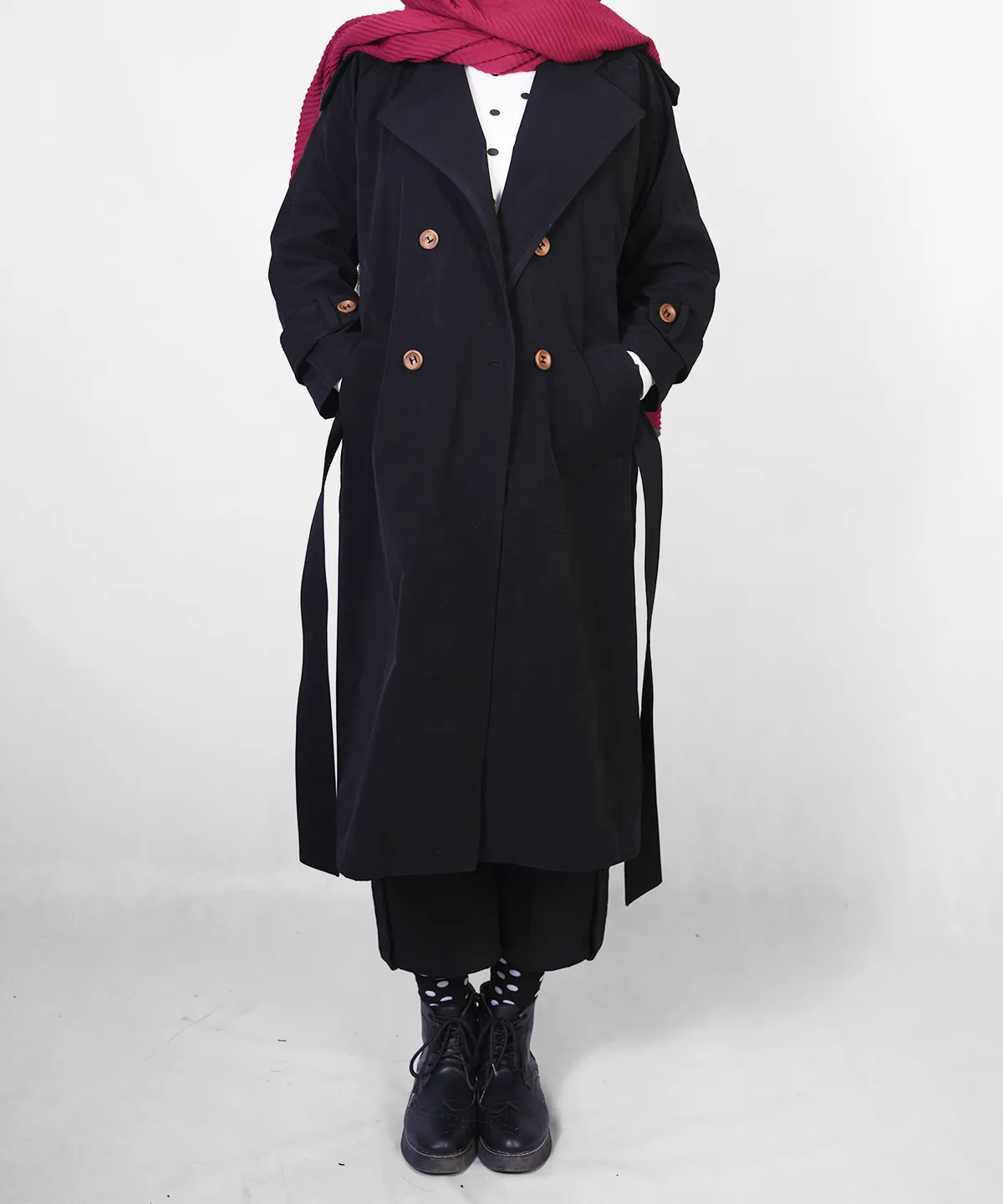 ترنچ کت بلند یقه انگلیسی مدل شهرزاد