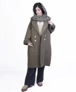 پالتو بلند سبز یقه انگلیسی مدل ونوس