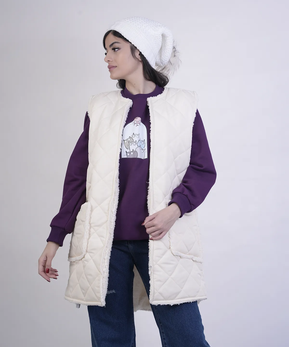 پافر بلند سفید زیپ دار مدل نیلو