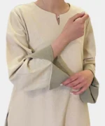 پیراهن کتان بلند جلو بسته مدل بهسا