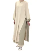 پیراهن کتان بلند جلو بسته مدل بهسا